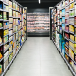 Products on grocery store shelves